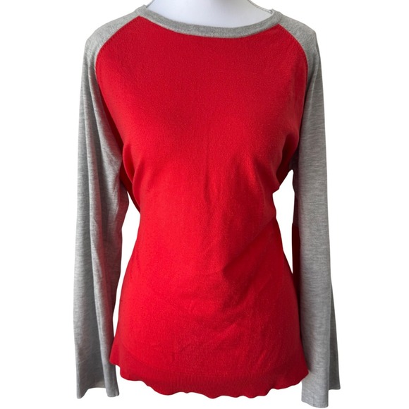Barneys New York Sweaters - Barneys New York Raglan Top Sweater Red Gray Colorblock Cotton Blend Sporty XL